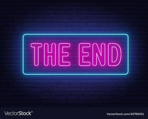 End Neon Sign On Brick Wall Background Royalty Free Vector