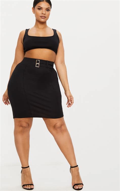 Plus Black High Waisted Bodycon Skirt Prettylittlething