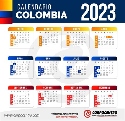 Calendario 2023 Colombia Con Días Festivos Centrópolis