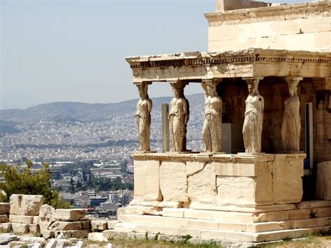 The Erechtheum Temple In Acropolis Hill In Athens Greece Stock Image