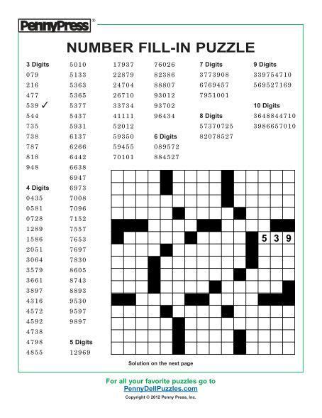 Number Fill In Puzzle Pennydellpuzzles Printable Word Games