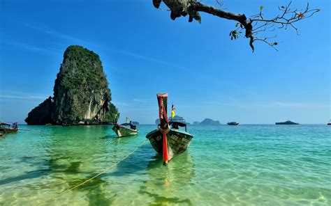 railay beach thailand sea boat wallpapers hd desktop and mobile backgrounds