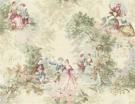Wallpaper Designer French Toile Faux Tapestry Green Blue Red Pink On