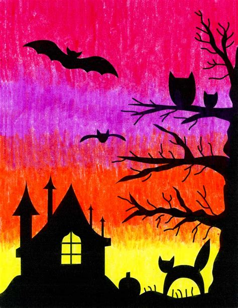 Easy Halloween Drawings A Colorful Sunset · Art Projects For Kids