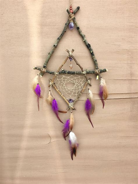 Triangle and Diamond Geometric Dream Catcher | Natural Purple Amethyst