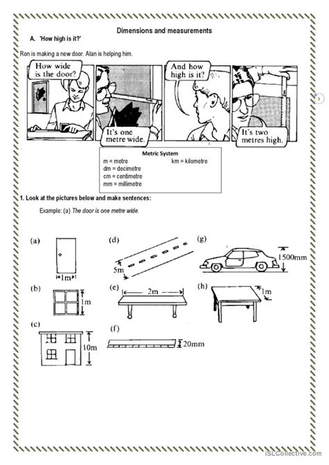 Dimensions And Measurements Picture English Esl Worksheets Pdf And Doc