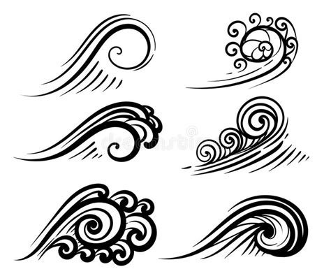 Hand Drawn Ocean Waves Vector Set Sea Storm Wave Isolated Stock Vector
