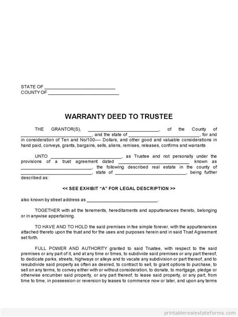 Free Warranty Deed Forms Printable Sample Pdf Template