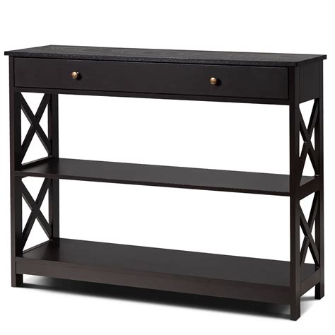 Costway 3 Tier Console Table X Design Sofa Entryway Table With Drawer