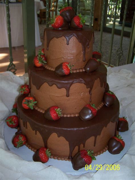 3 tiered chocolate cake with dipped strawberries — anniversary chocolate wedding cake wedding