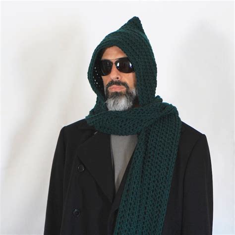 Mens Long Scarf With Hood Hooded Scarf Open Ends Hood Scarf Etsy