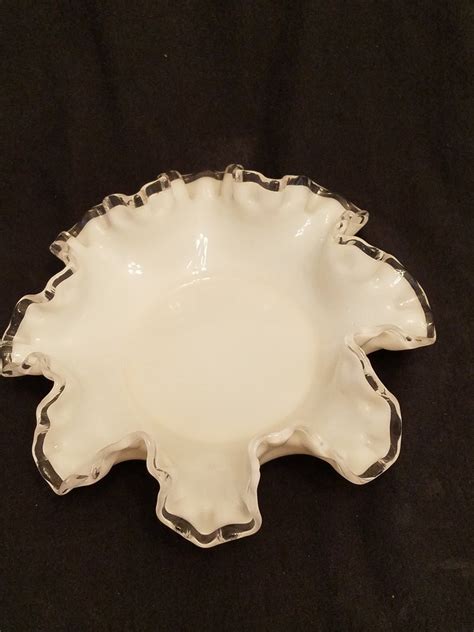 Fenton Footed Silver Crest Milk Glass Candy Dish With Ruffled Etsy