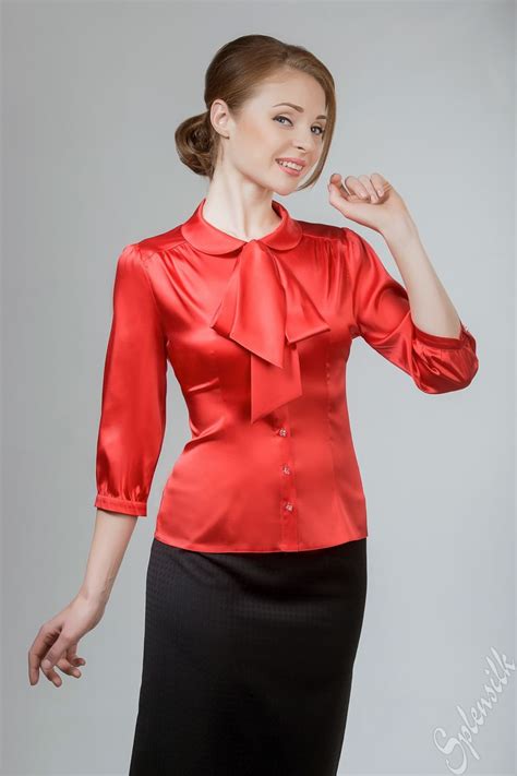 Red Satin Fitted Bow Blouse Awesome Blouse Beautiful Blouses