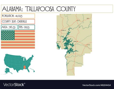 Map Of Tallapoosa County In Alabama Usa Royalty Free Vector