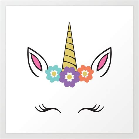 Buy Unicorn Face Flowers Eyelashes Horn Ears Art Print By Designgallery