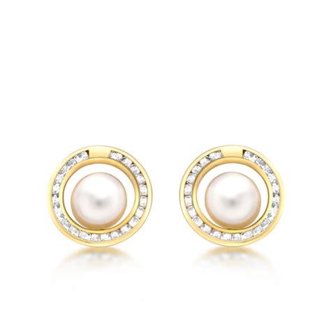 9ct Gold Cz Pearl Stud Earrings Fallers Fallersie Fallers