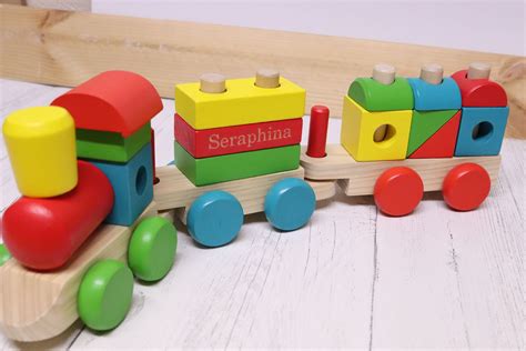 Personalised Wooden Train Stacking Toy Train 18 Piece Etsy Wooden