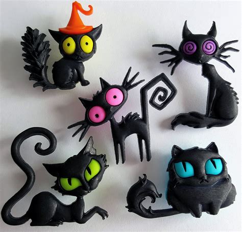 Creeped Out Cats Craft Buttons Kitten Black Animal Spooky Halloween