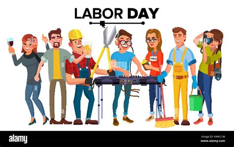 Labor Day Vector Modern Workers Set A Group Of People Of Different