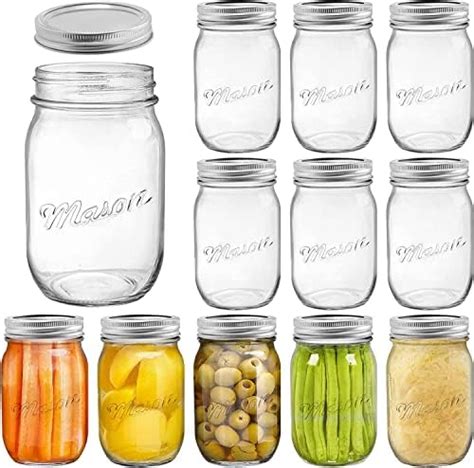 Tebery 12 Pack 480ml Regular Mouth Mason Glass Jars 16oz Canning Jar