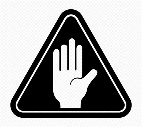 Hd Outline Hand Stop Silhouette On Black Triangle Road Sign Png Citypng