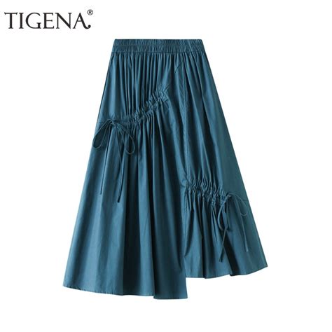 TIGENA Fashion Irregular Hem Midi Long Skirt Women 2021 Summer Belt