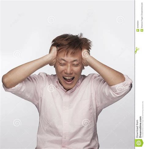 Man Screaming Reference Hand On Head Shot Photo Poses