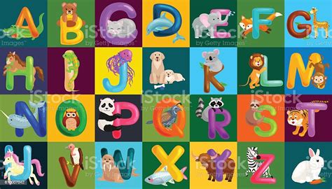 Animals Alphabet Set For Kids Abc Education In Preschool Stock