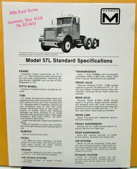 1975 1976 1977 1978 1979 1980 Marmon Truck Model 57l Specification Sheet