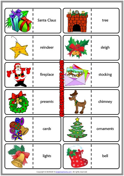 Christmas Esl Printable Dominoes Game For Kids