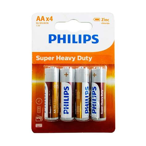 Philips 4 Aa Zinc Chloride Double A Batteries R6 15v Super Heavy Duty