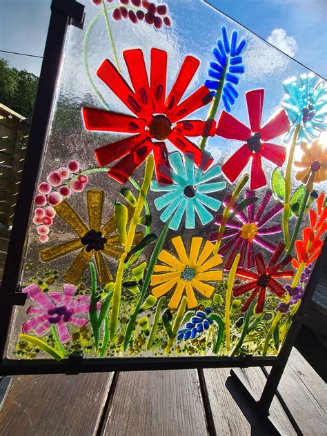 Large Fused Glass 30x30cm Floral Glass Panel Light Perfect For Etsy
