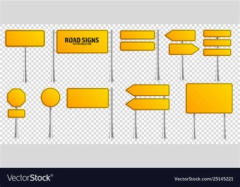 Road Yellow Traffic Signs Set Blank Board Vector Image