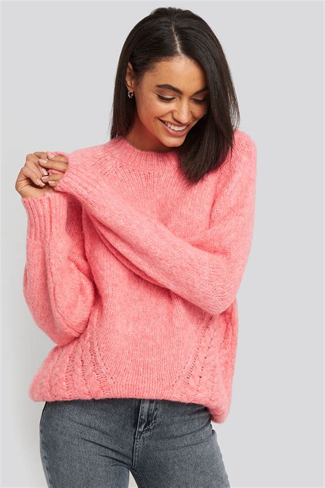 Side Knit Detail Sweater Pink Na