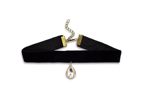 Black Velvet Choker Necklace With Crystal Teardrop Jewelry Black