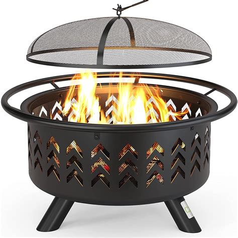 Qomotop Outdoor Fire Pit 36 In Large Steel Wood Burning Fire Pits With Spark Screen And