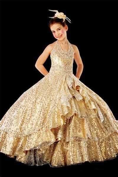 Sparkly Gold Sequin Glitter Girls Pageant Dresses Teens Children Party