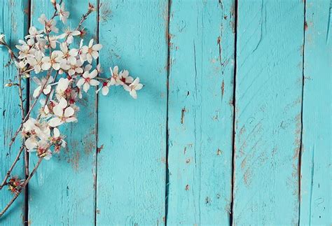 7x5ft White Floral Flowers Branch Turquoise Wood Wall Custom Photo