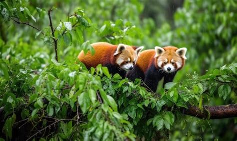 Premium Ai Image Two Red Pandas Are Standing In A Tree