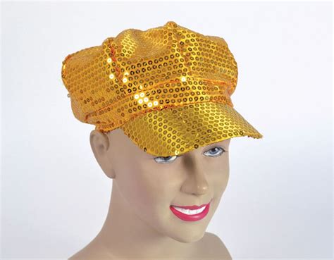 Adult Sequin Sequined Disco 80s Cap Hat Silver Gold Black Ladies Fancy