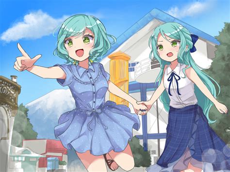 壁纸 动漫女孩 bang dream hikawa hina hikawa sayo 短发 长发 绿色的头发 双胞胎 two women 艺术品 数字艺术 粉丝艺术