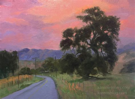 Los Olivos Twilight With Oak Tree California Oil Painting Karen