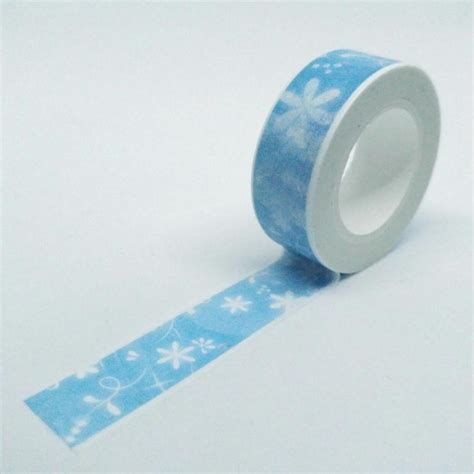 washi tape fleurs et motifs abstraits fins 10mx15mm bleu et blanc washi tape creavea