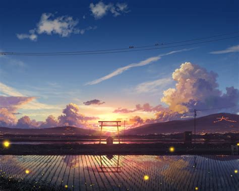 Download 1280x1024 Anime Landscape Torii Sunset Clouds Scenic