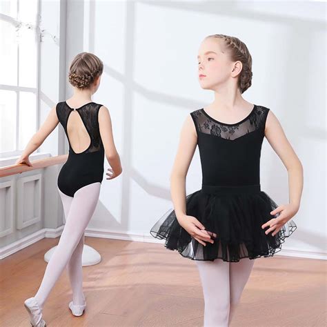 New Black Lace Mesh Ballet Leotards Girls Kids Short Long Sleeve Ballet