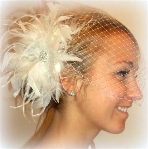 Wedding Feather Bridal Hair Fascinator And Bandeau French Net Bridal