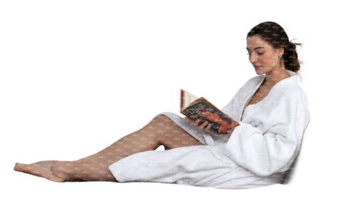 Cut Out Woman In A Bathrobe Lying On Bed And Reading A Book Vishopper