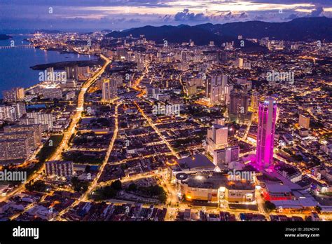 Aerial View Of Georgetown At Night Penang Malaysia Stock Photo Alamy