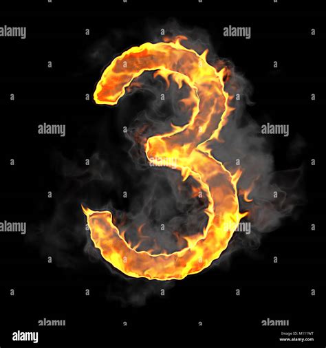 Burning And Flame Font 3 Numeral Over Black Background Stock Photo Alamy