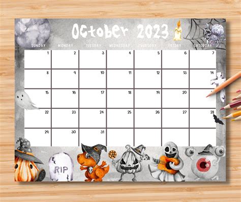 Editable October 2023 Calendar Spooky Halloween W Cute Ghost Etsy Artofit
